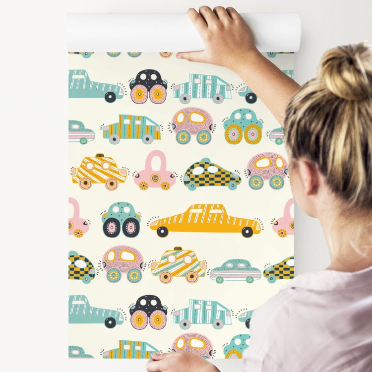 Tapeta Dla Dzieci - Kolorowe Autka Jak Z Kreskówki