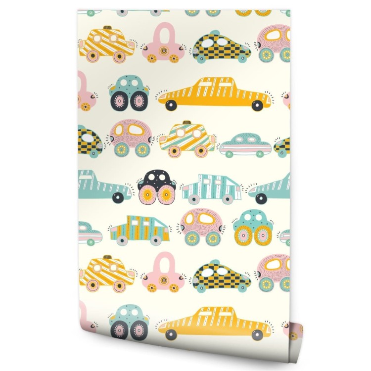 Tapeta Dla Dzieci - Kolorowe Autka Jak Z Kreskówki