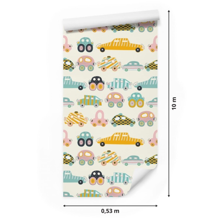 Tapeta Dla Dzieci - Kolorowe Autka Jak Z Kreskówki