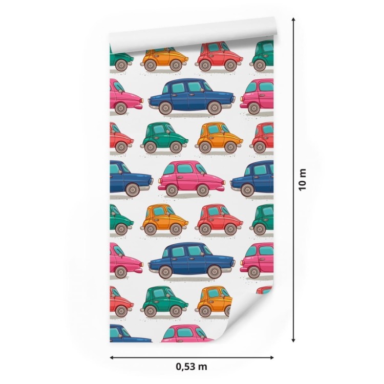 Tapeta Dla Dzieci - Kolorowe Autka Jak Z Kreskówki