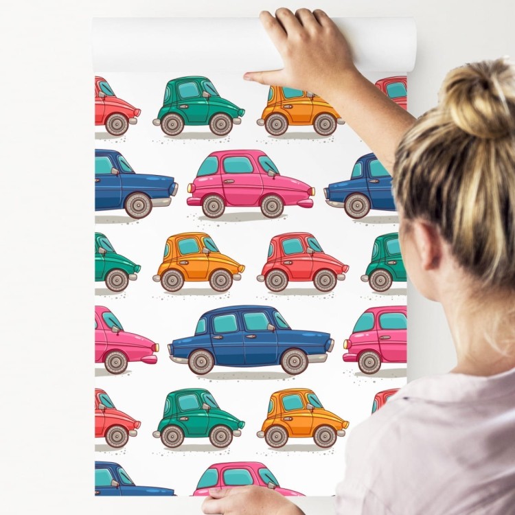 Tapeta Dla Dzieci - Kolorowe Autka Jak Z Kreskówki