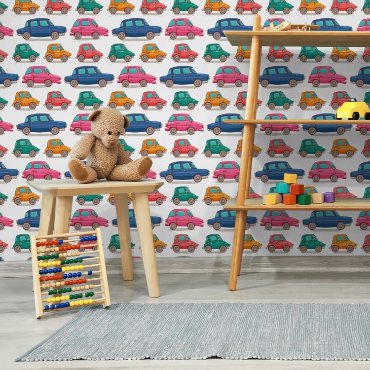 Tapeta Dla Dzieci - Kolorowe Autka Jak Z Kreskówki