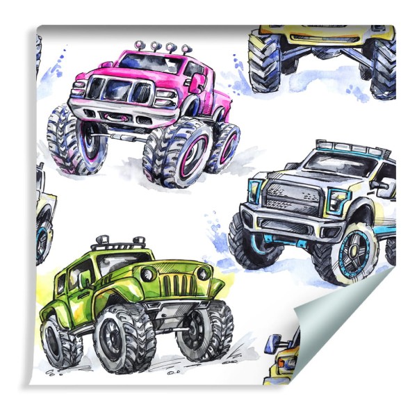 Tapeta Dla Dzieci - Kolorowe Samochody Monster