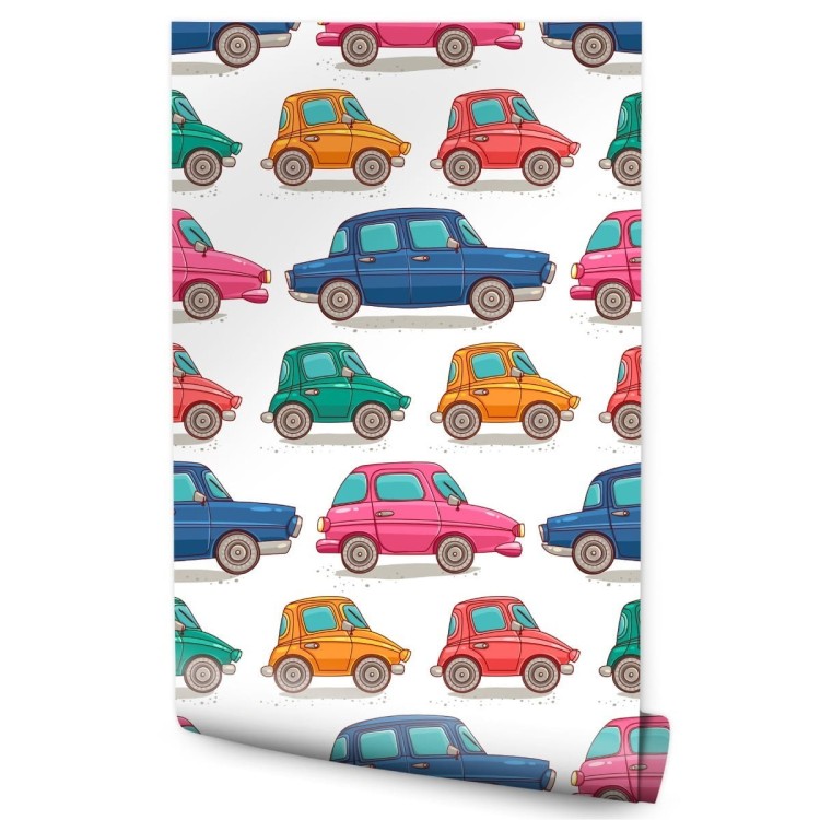 Tapeta Dla Dzieci - Kolorowe Autka Jak Z Kreskówki