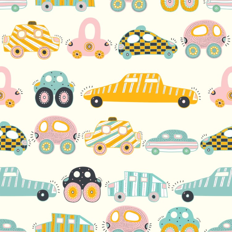 Tapeta Dla Dzieci - Kolorowe Autka Jak Z Kreskówki