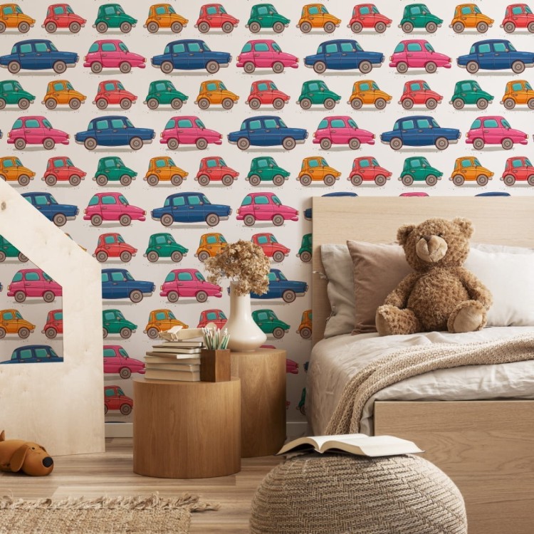 Tapeta Dla Dzieci - Kolorowe Autka Jak Z Kreskówki