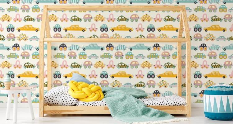 Tapeta Dla Dzieci - Kolorowe Autka Jak Z Kreskówki