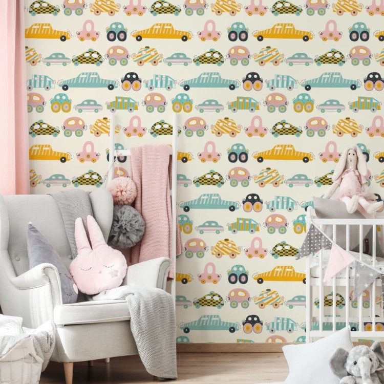 Tapeta Dla Dzieci - Kolorowe Autka Jak Z Kreskówki