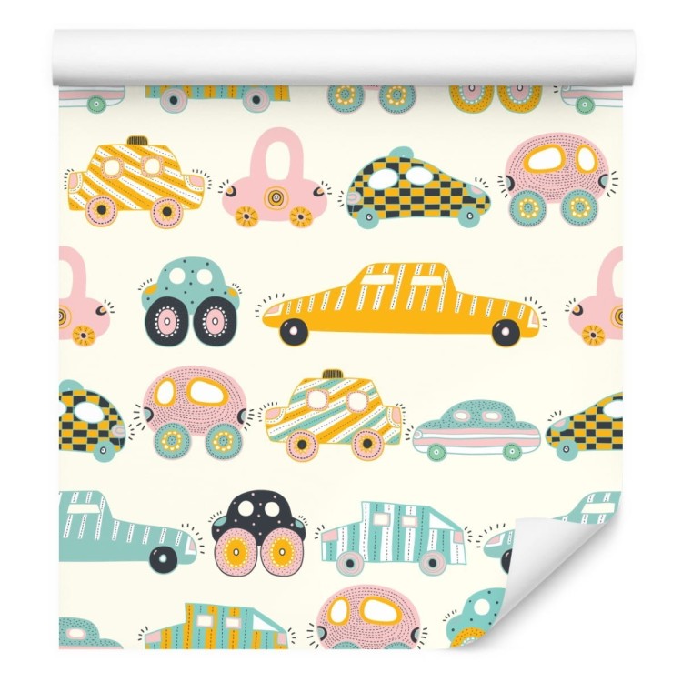 Tapeta Dla Dzieci - Kolorowe Autka Jak Z Kreskówki