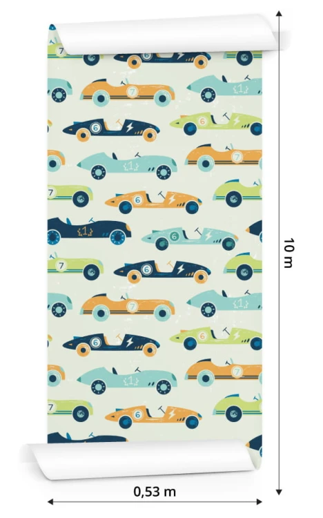 Tapeta Dla Dzieci - Wyścigowe Auta W Stylu Vintage