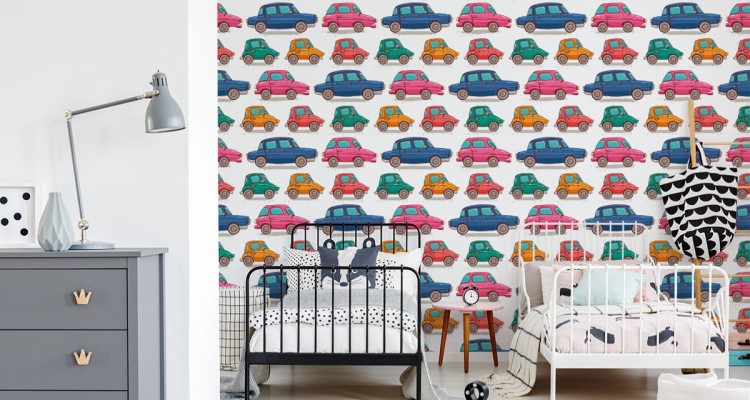 Tapeta Dla Dzieci - Kolorowe Autka Jak Z Kreskówki