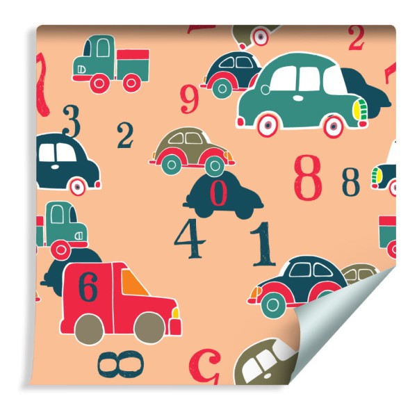 Tapeta Dla Dzieci - Kolorowe Autka I Cyfry