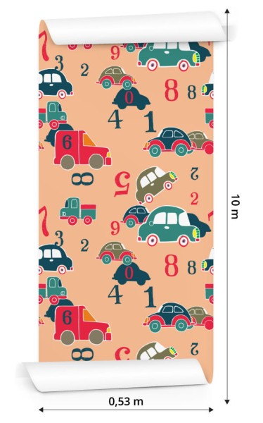 Tapeta Dla Dzieci - Kolorowe Autka I Cyfry