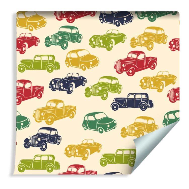 Tapeta Dla Dzieci - Kolorowe Samochody W Stylu Retro
