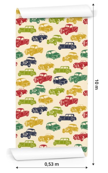 Tapeta Dla Dzieci - Kolorowe Samochody W Stylu Retro