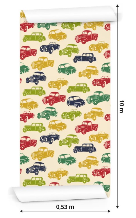Tapeta Dla Dzieci - Kolorowe Samochody W Stylu Retro
