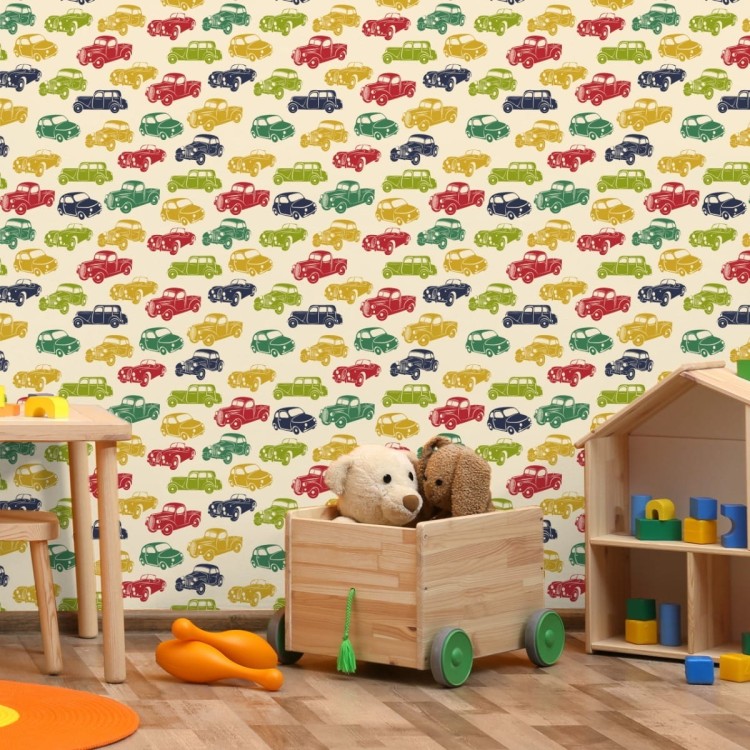 Tapeta Dla Dzieci - Kolorowe Samochody W Stylu Retro