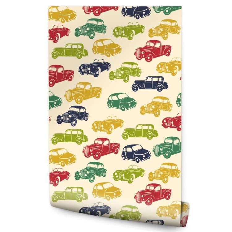 Tapeta Dla Dzieci - Kolorowe Samochody W Stylu Retro