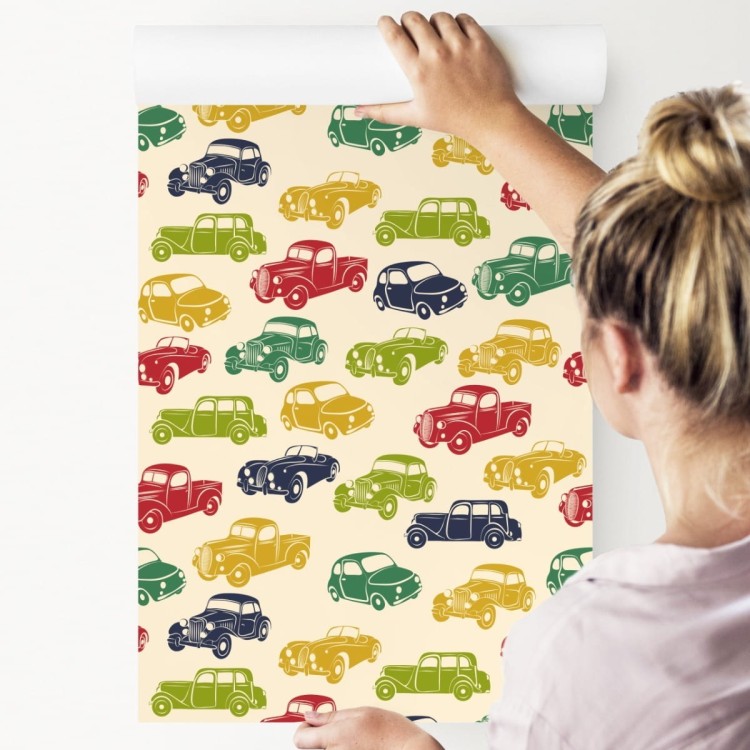 Tapeta Dla Dzieci - Kolorowe Samochody W Stylu Retro