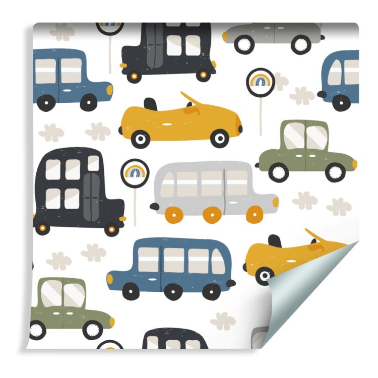 Tapeta Dla Dzieci - Kolorowe Autka I Znaki Drogowe