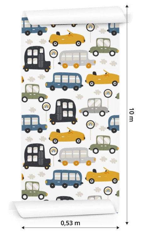 Tapeta Dla Dzieci - Kolorowe Autka I Znaki Drogowe