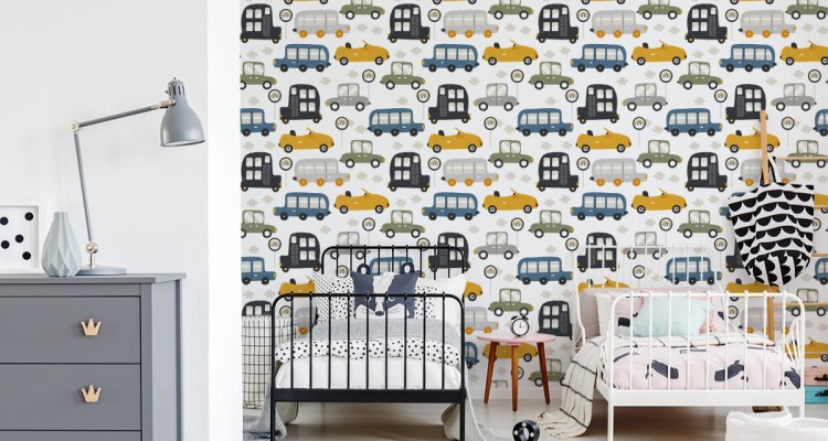 Tapeta Dla Dzieci - Kolorowe Autka I Znaki Drogowe