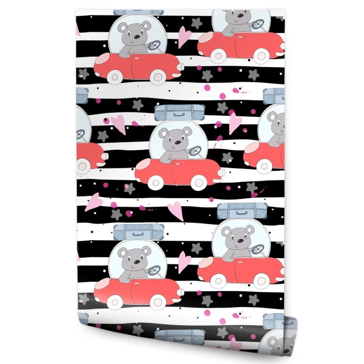 Tapeta Dla Dzieci - Radosne Misie W Podróży