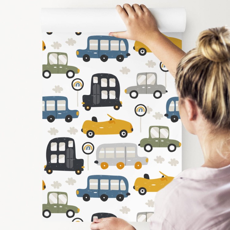 Tapeta Dla Dzieci - Kolorowe Autka I Znaki Drogowe