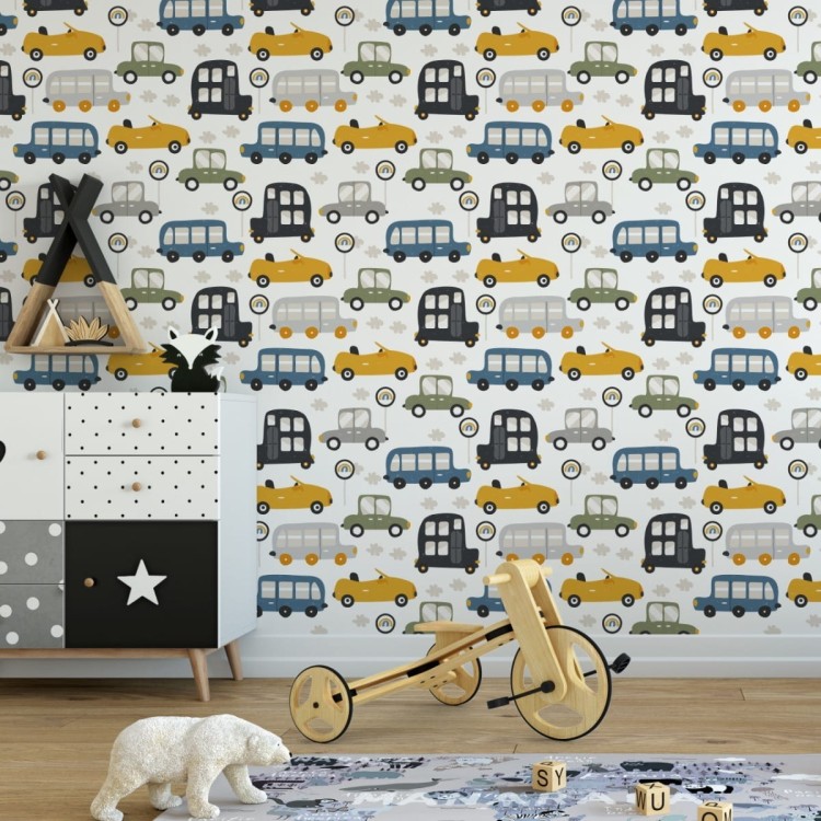 Tapeta Dla Dzieci - Kolorowe Autka I Znaki Drogowe