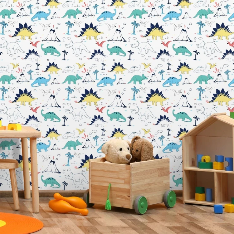 Tapeta Dla Dzieci, Dinozaury Palmy Wulkan