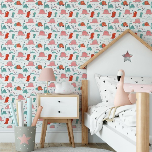 Tapeta Do Pokoju Dziecka Kolorowe Dinozaury Liście