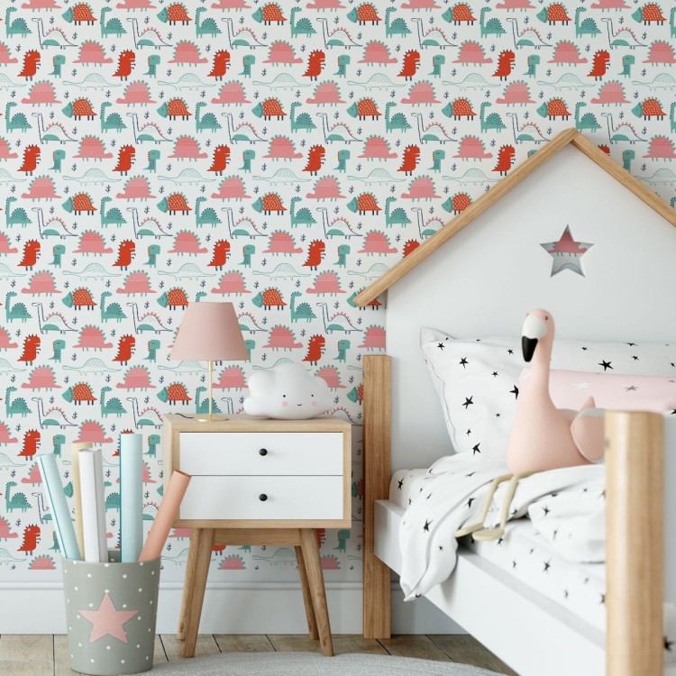 Tapeta Do Pokoju Dziecka Kolorowe Dinozaury Liście