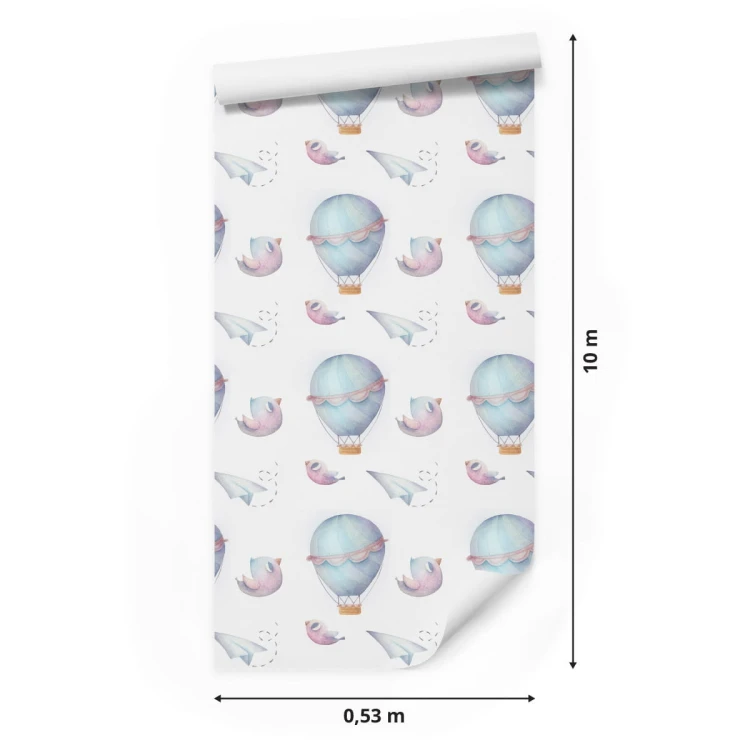 Tapeta W Balony, Chmury, Ptaki, Do Pokoju Dziecka