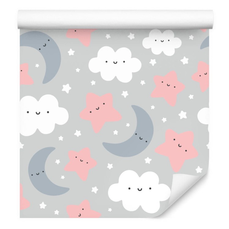 Tapeta Dla Dzieci – Uśmiechnięte Chmurki I Gwiazdki