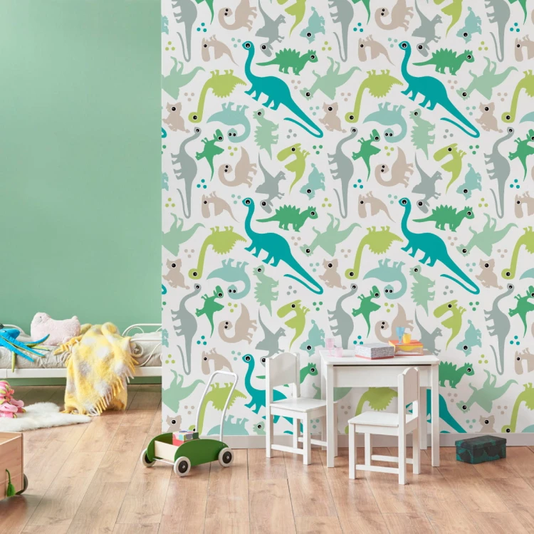 Tapeta W Kolorowe Dinozaury, Kropki, Pokój Chłopca