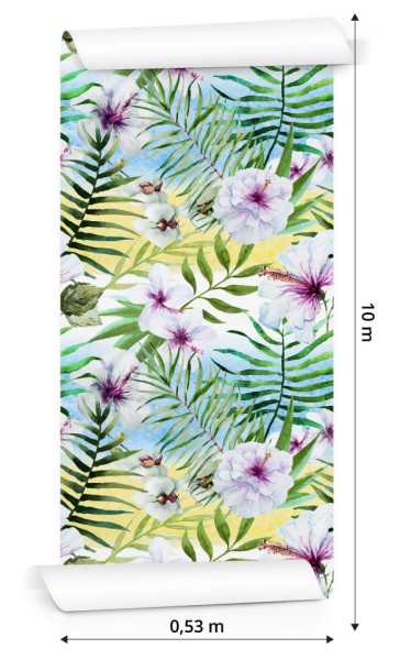 Tapeta Hibiskus, Orchidea I Liście Palmowe