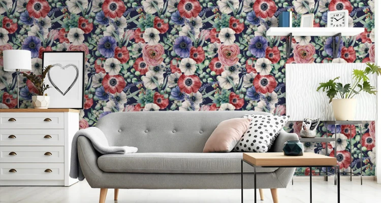 Tapeta Kolorowe Zawilce, Jaskry I Jagody Malowane Akwarelą