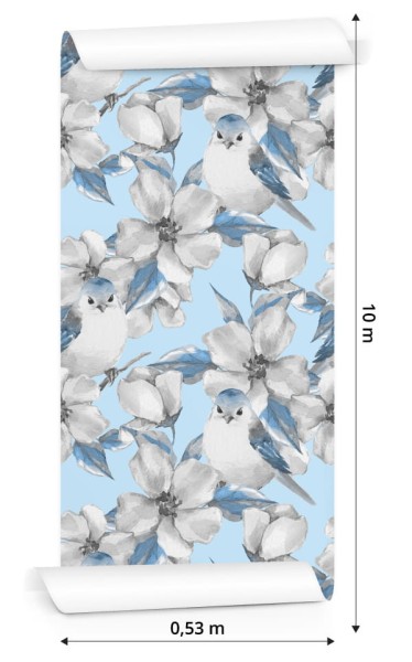 Tapeta Wiosenne Kwiaty I Ptaki Malowane Akwarelą