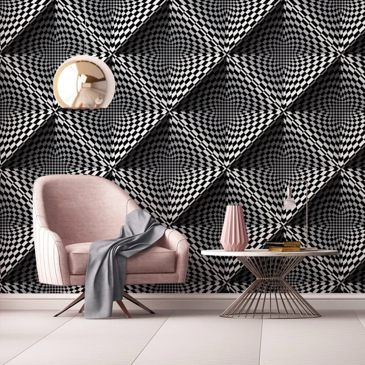 Tapeta Geometryczna 3D Głębia, Kwadraty, Do Salonu