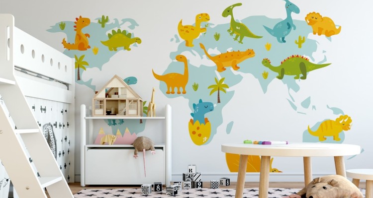 Fototapeta Mapa Świata Z Dinozaurami