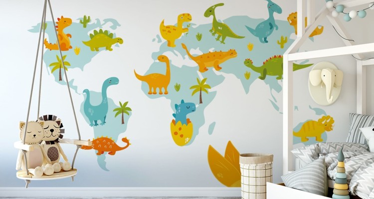Fototapeta Mapa Świata Z Dinozaurami