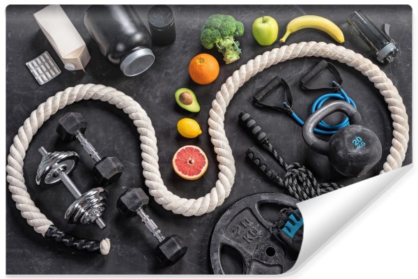 Fototapeta Sprzęt Sportowy Z Owocami I Warzywami