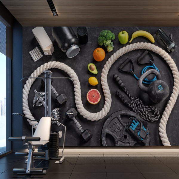 Fototapeta Sprzęt Sportowy Z Owocami I Warzywami