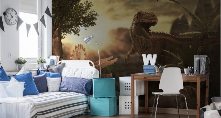 Fototapeta Dinozaury O Zachodzie Słońca