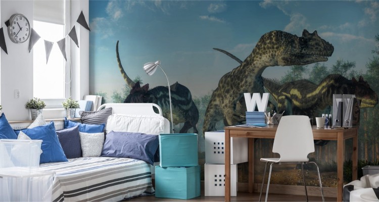 Fototapeta Trzy Dinozaury W Lesie