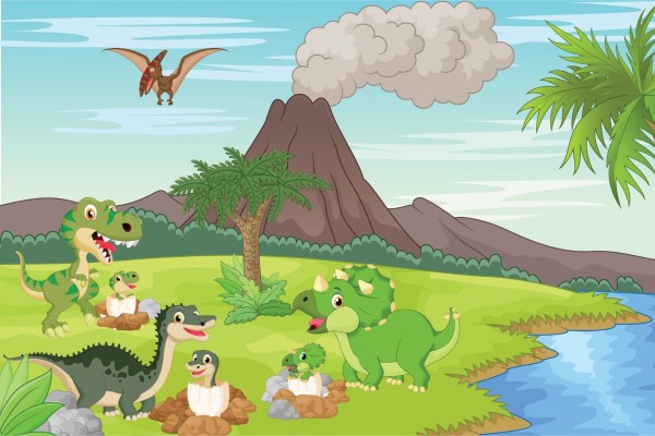 Fototapeta Dinozaury I Wulkan