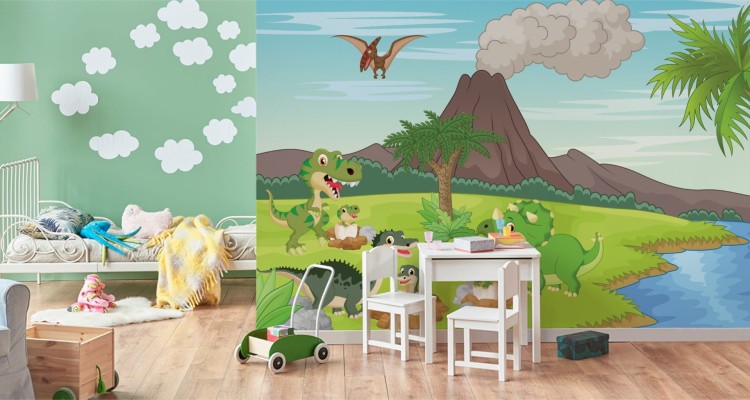 Fototapeta Dinozaury I Wulkan
