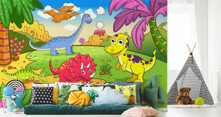 Fototapeta Kolorowe Dinozaury Na Polanie