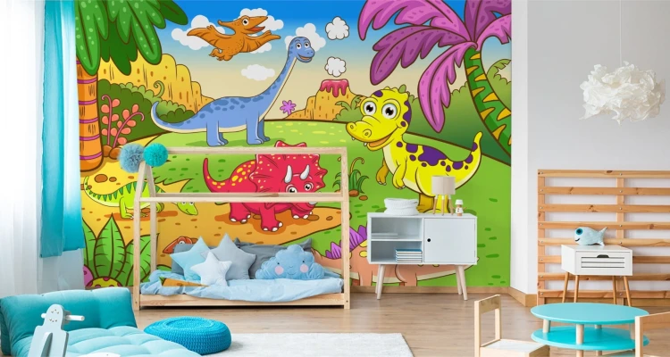 Fototapeta Kolorowe Dinozaury Na Polanie