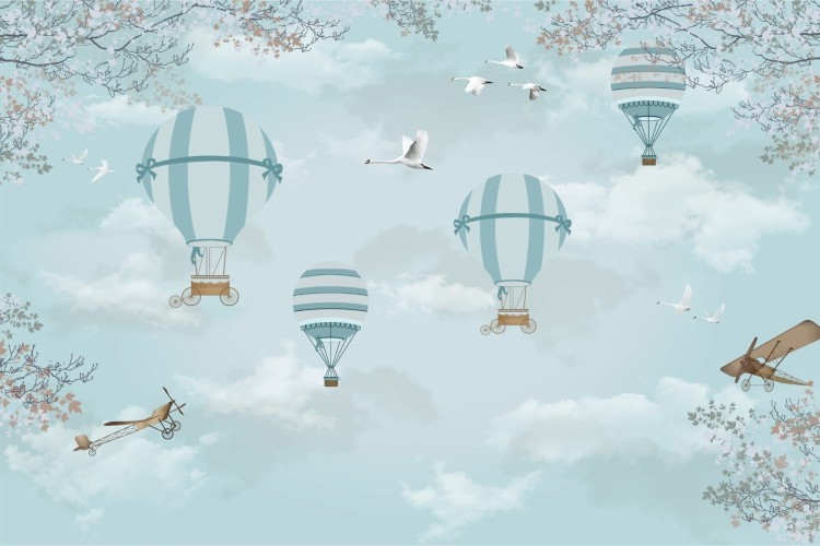Fototapeta Balony I Samoloty Retro